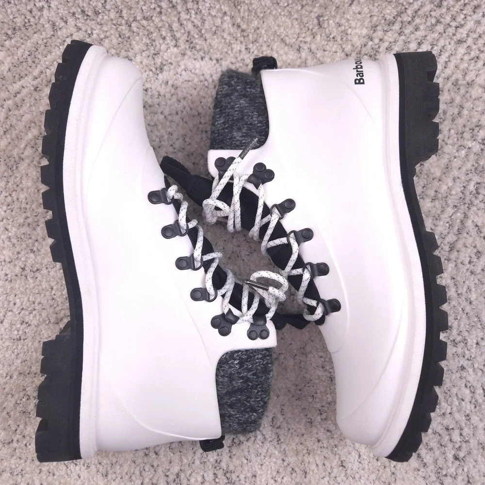 Barbour Zed Boots Mens Size 9 Tech White Hiking Insulated Sock Liner Rubber NWT
